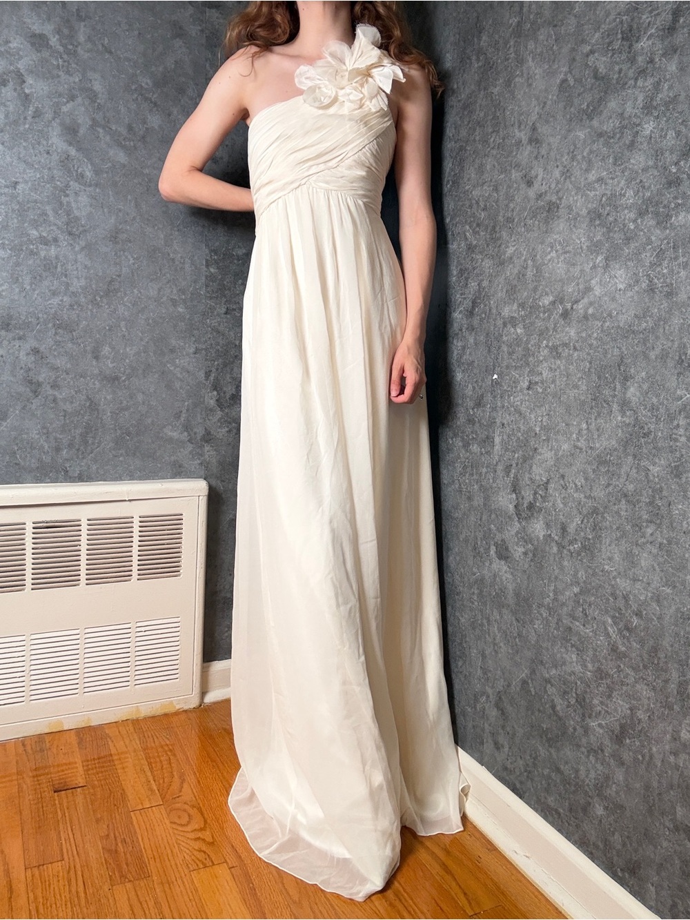Ann Taylor Ivory Silk One-Shoulder Wedding Dress — Size 10